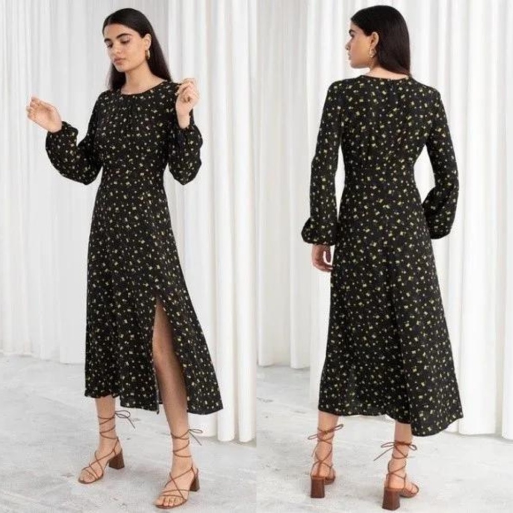 & Other Stories Black Floral Midi Dress